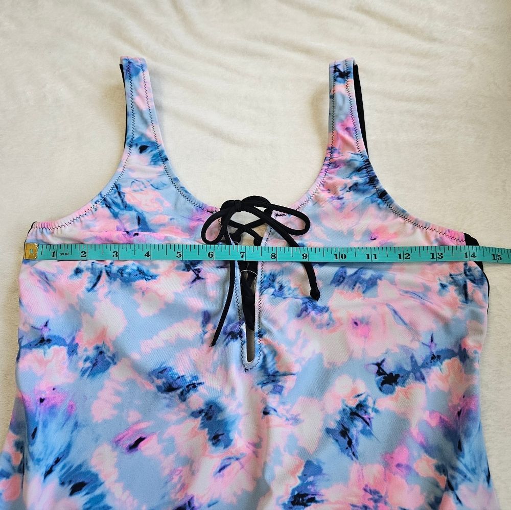 Victoria Secret PINK One-Piece Swimsuit Women Sz L Blue/Pink tie-dye scoop back - Picture 5 of 5